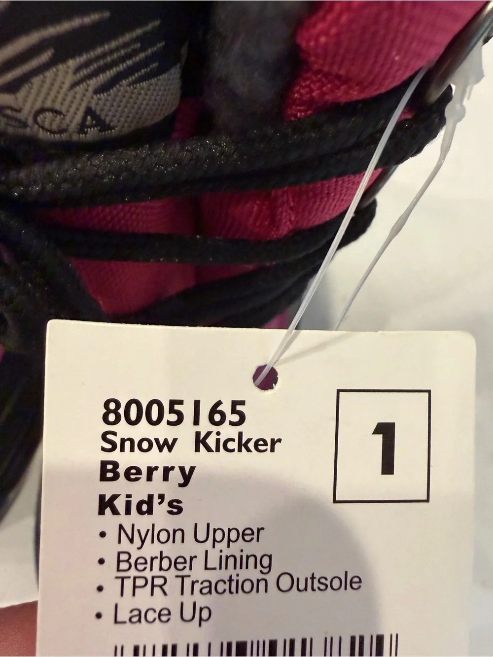 Itasca Snow Kicker Kids Snow Boots Size 1 Berry Pink Gray NWT Winter Insulated